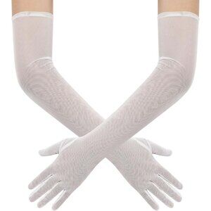 Women's Tulle Mesh Lvory Long Stretchy Gloves Halloween Party Wedding Costume